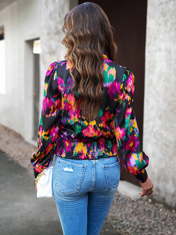 Blue Zone Planet | Chloe's Trendy Print Bubble Satin Top BLUE ZONE PLANET