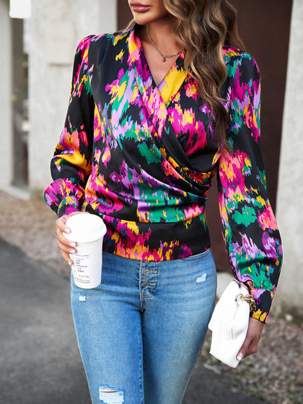 Blue Zone Planet | Chloe's Trendy Print Bubble Satin Top BLUE ZONE PLANET
