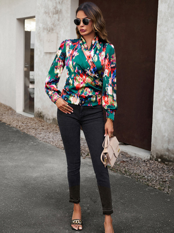 Blue Zone Planet | Chloe's Trendy Print Bubble Satin Top BLUE ZONE PLANET