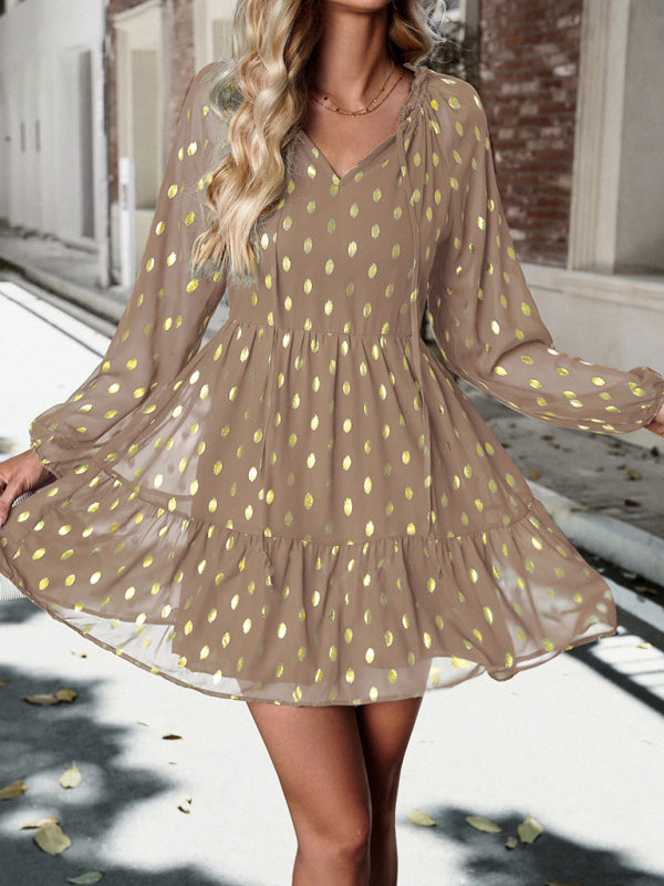 autumn chiffon v-neck long-sleeved commuter dress kakaclo