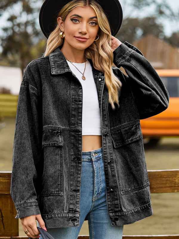 Blue Zone Planet | all-match slim retro classic loose denim jacket top BLUE ZONE PLANET