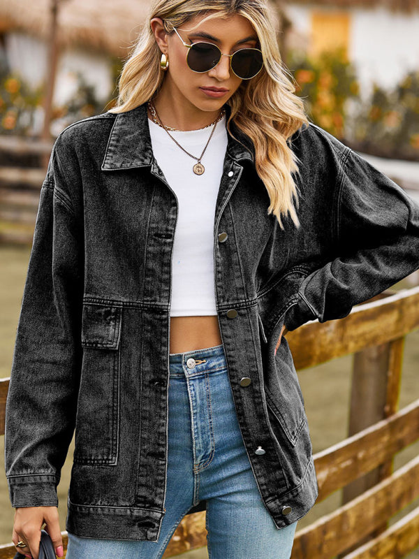 Blue Zone Planet | all-match slim retro classic loose denim jacket top BLUE ZONE PLANET