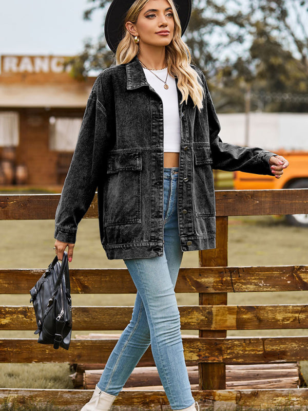 Blue Zone Planet | all-match slim retro classic loose denim jacket top BLUE ZONE PLANET