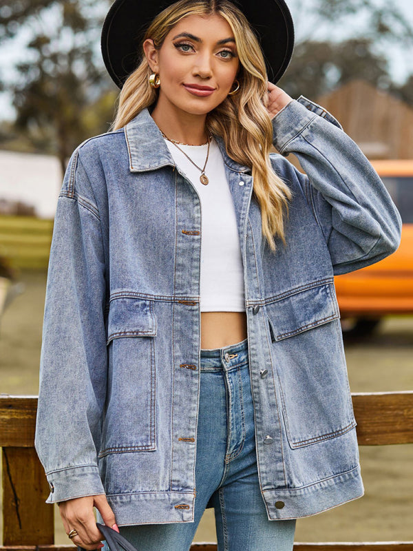 Blue Zone Planet | all-match slim retro classic loose denim jacket top BLUE ZONE PLANET