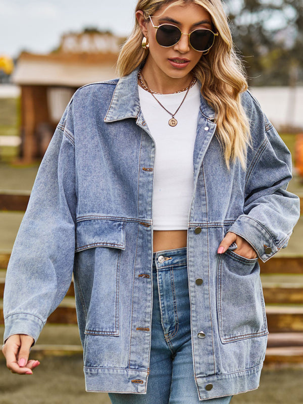 Blue Zone Planet | all-match slim retro classic loose denim jacket top BLUE ZONE PLANET