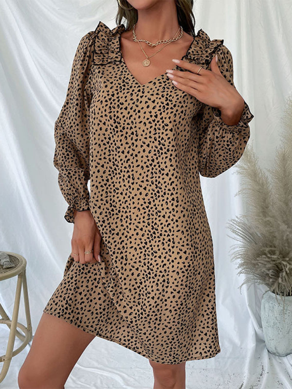 Long Sleeve Leopard Print Loose Dress kakaclo