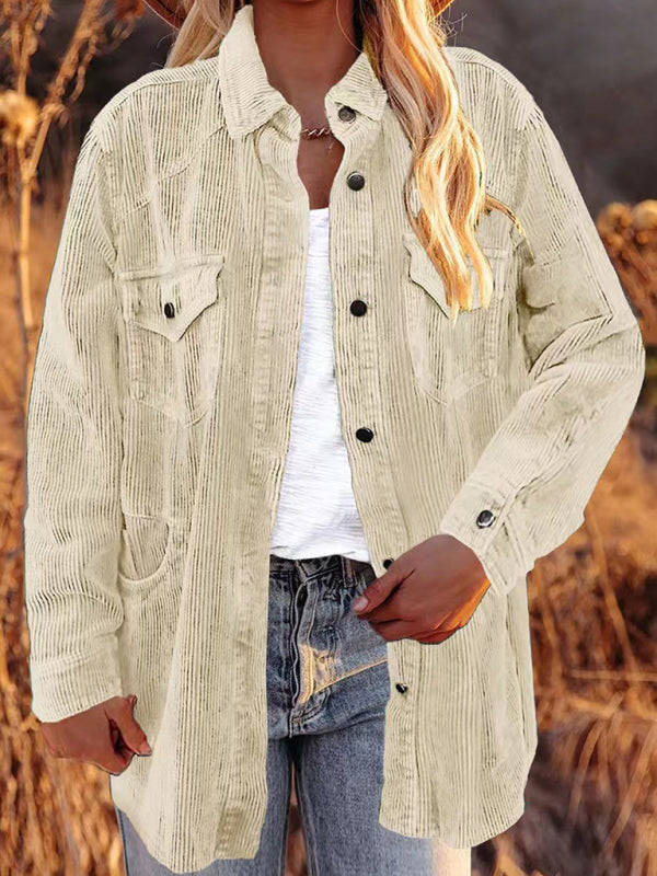 Corduroy Lapel Button Loose blouse kakaclo