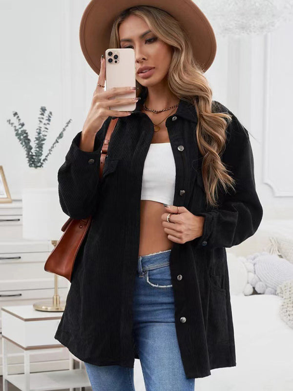 Corduroy Lapel Button Loose blouse kakaclo