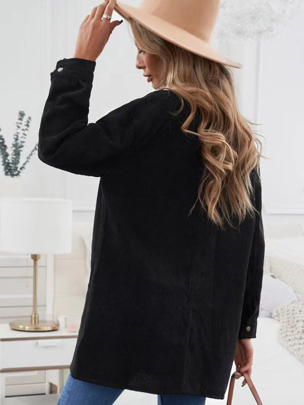 Corduroy Lapel Button Loose blouse kakaclo