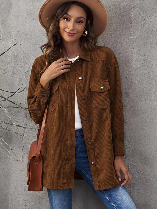 Corduroy Lapel Button Loose blouse kakaclo