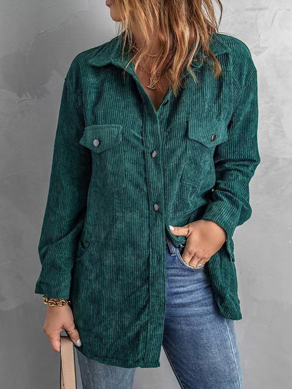 Corduroy Lapel Button Loose blouse kakaclo