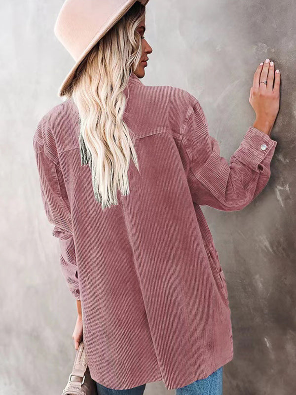Corduroy Lapel Button Loose blouse kakaclo