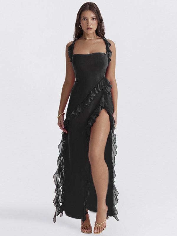 Blue Zone Planet | Ava's High Slit Ruffle Bodycon Sling Floor-Length Dress BLUE ZONE PLANET