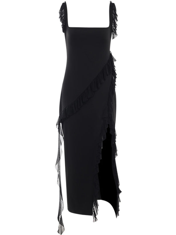 Blue Zone Planet | Ava's High Slit Ruffle Bodycon Sling Floor-Length Dress BLUE ZONE PLANET