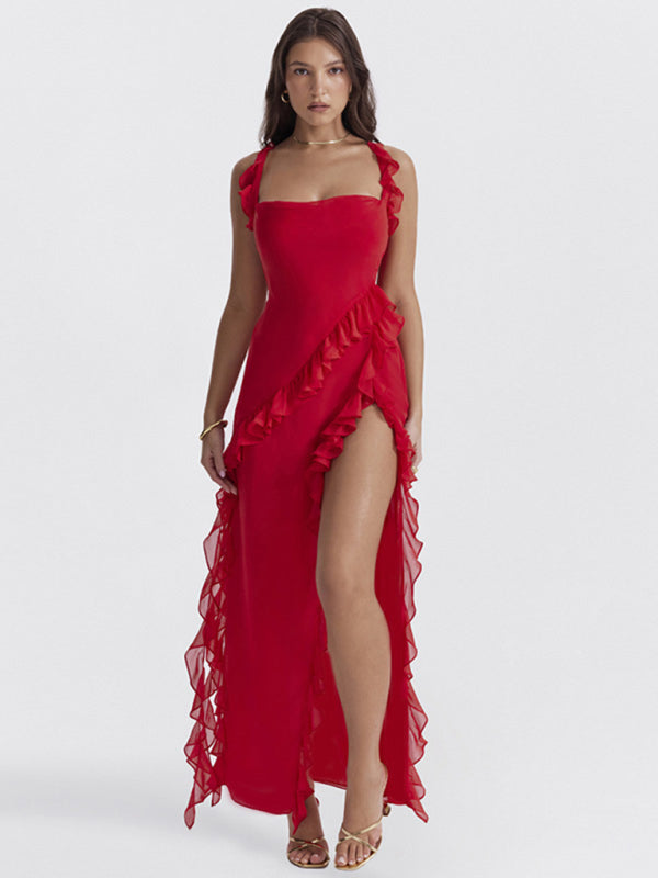 Blue Zone Planet | Ava's High Slit Ruffle Bodycon Sling Floor-Length Dress BLUE ZONE PLANET