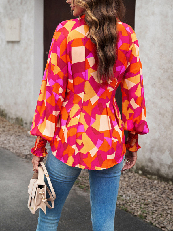 Temperament Commuter Printed Long Sleeve Shirt BLUE ZONE PLANET