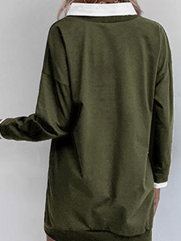 Blue Zone Planet | long-sleeved lapel stitching sweater dress BLUE ZONE PLANET