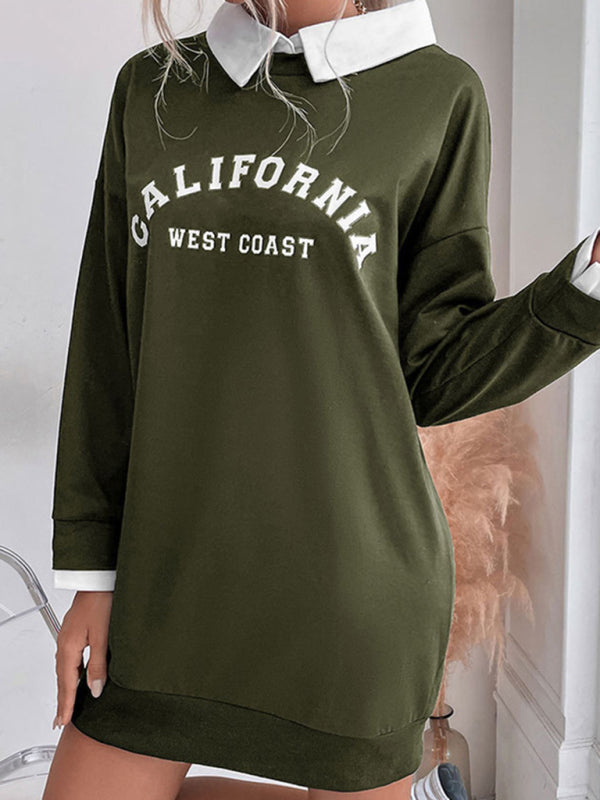 Blue Zone Planet | long-sleeved lapel stitching sweater dress BLUE ZONE PLANET