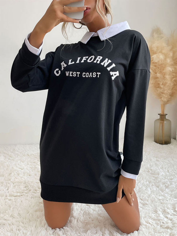 Blue Zone Planet | long-sleeved lapel stitching sweater dress BLUE ZONE PLANET