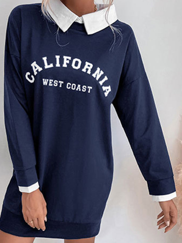 Blue Zone Planet | long-sleeved lapel stitching sweater dress BLUE ZONE PLANET