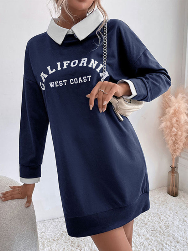 Blue Zone Planet |  long-sleeved lapel stitching sweater dress BLUE ZONE PLANET