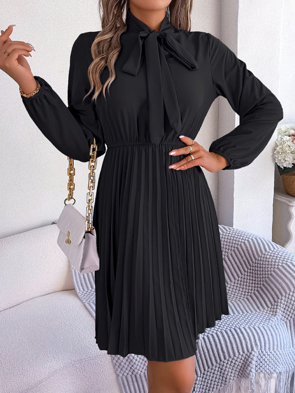 Blue Zone Planet | Autumn and winter tie waist long sleeve pleated skirt BLUE ZONE PLANET