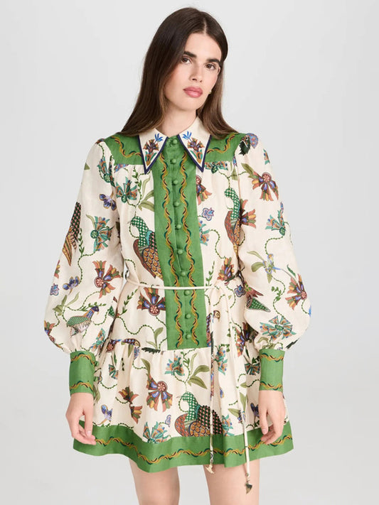 Blue Zone Planet |  New long-sleeve printed lapel loose tie casual dress kakaclo