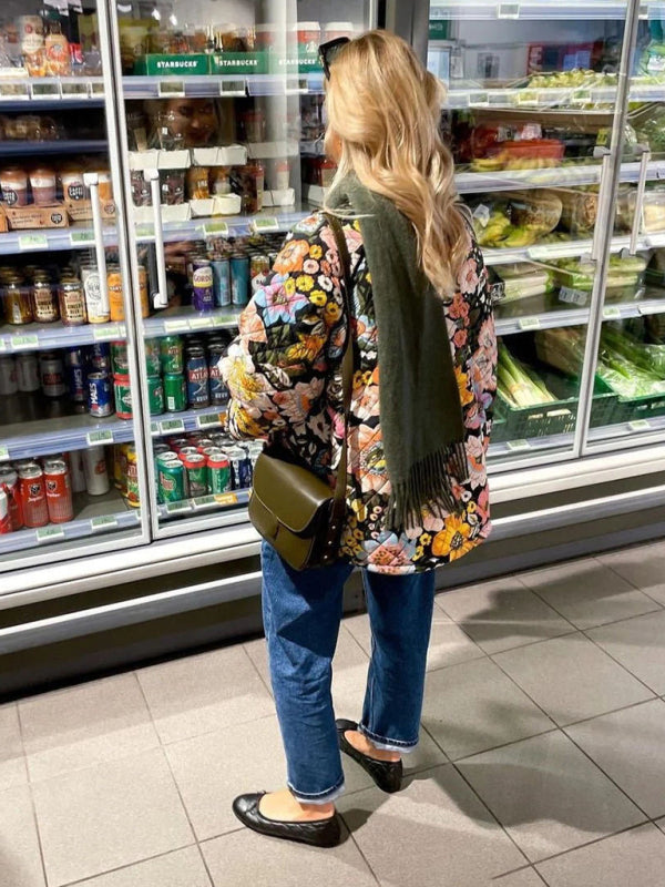 Trendy Loose Winter Print Quilted Coat BLUE ZONE PLANET