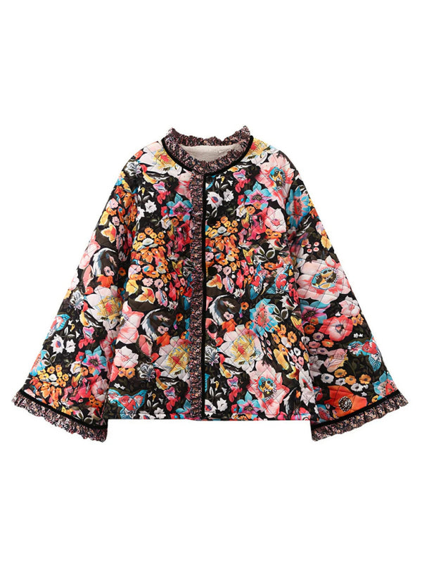 Trendy Loose Winter Print Quilted Coat BLUE ZONE PLANET