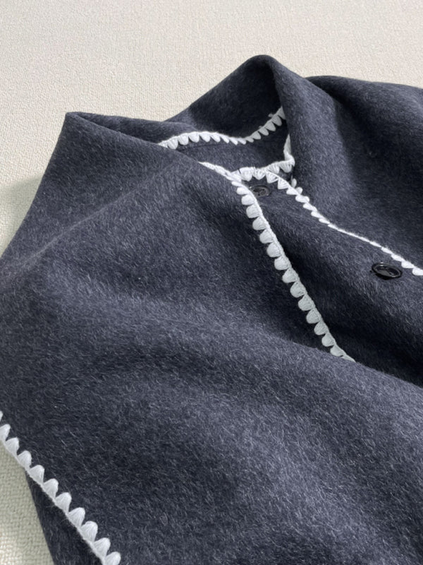 Blue Zone Planet | wool blend coat fringed scarf collar loose woolen coat BLUE ZONE PLANET