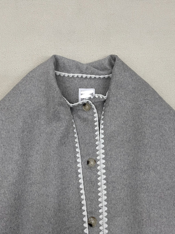 Blue Zone Planet | wool blend coat fringed scarf collar loose woolen coat BLUE ZONE PLANET
