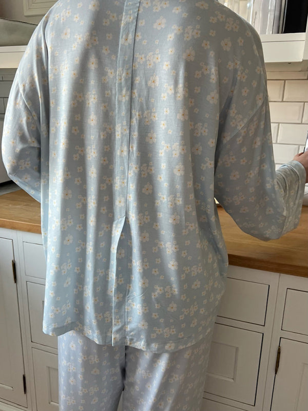 Blue Zone Planet | long-sleeved printed pajamas slit irregular trousers loose suit home service BLUE ZONE PLANET