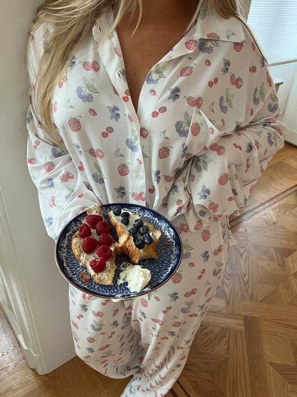 Blue Zone Planet | long-sleeved printed pajamas slit irregular trousers loose suit home service BLUE ZONE PLANET
