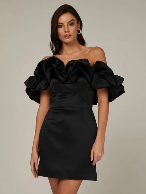 New solid color tube top floor shoulder dress kakaclo
