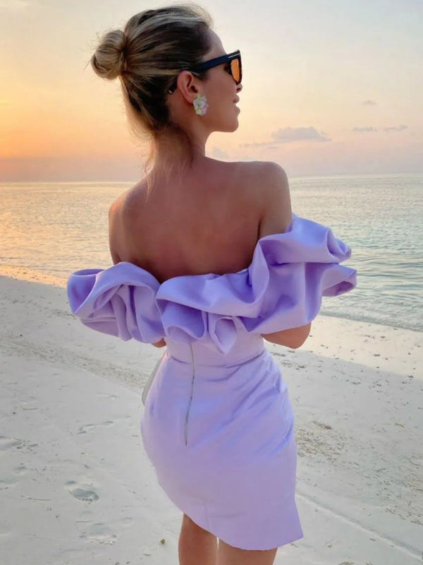 New solid color tube top floor shoulder dress kakaclo