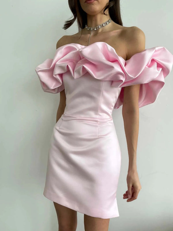 New solid color tube top floor shoulder dress kakaclo