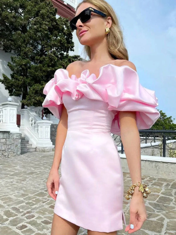 New solid color tube top floor shoulder dress kakaclo