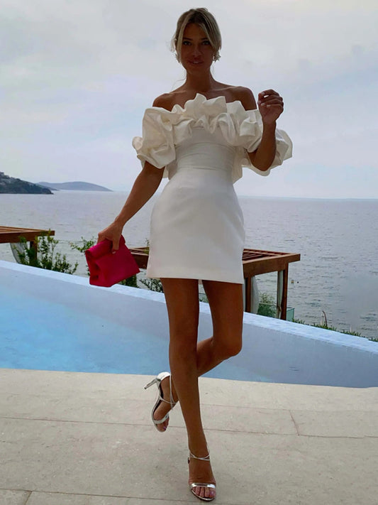 New solid color tube top floor shoulder dress kakaclo