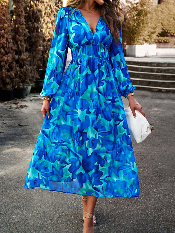 Blue Zone Planet | Bohemian resort floral print casual midi dress BLUE ZONE PLANET