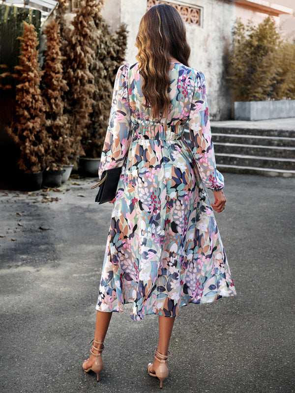 Blue Zone Planet | Bohemian resort floral print casual midi dress BLUE ZONE PLANET