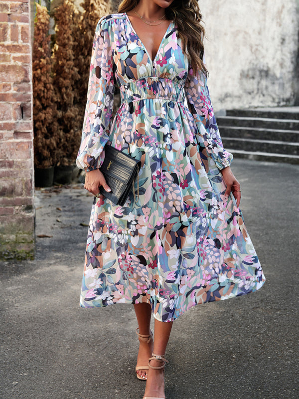Blue Zone Planet | Bohemian resort floral print casual midi dress BLUE ZONE PLANET