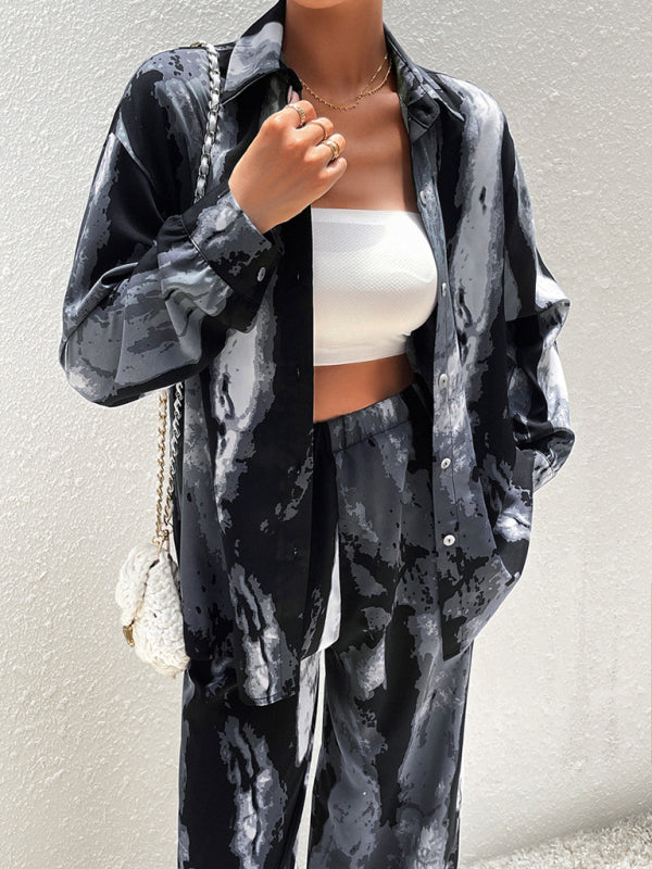 Blue Zone Planet | printed long-sleeved tops and trousers two pieces set BLUE ZONE PLANET