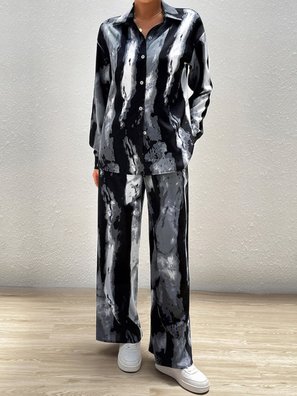 Blue Zone Planet | printed long-sleeved tops and trousers two pieces set BLUE ZONE PLANET