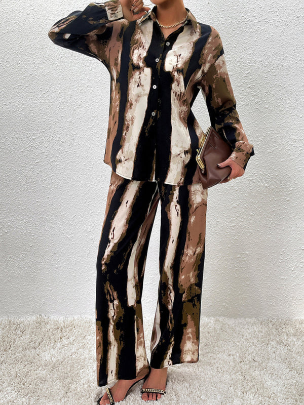 Blue Zone Planet | printed long-sleeved tops and trousers two pieces set BLUE ZONE PLANET