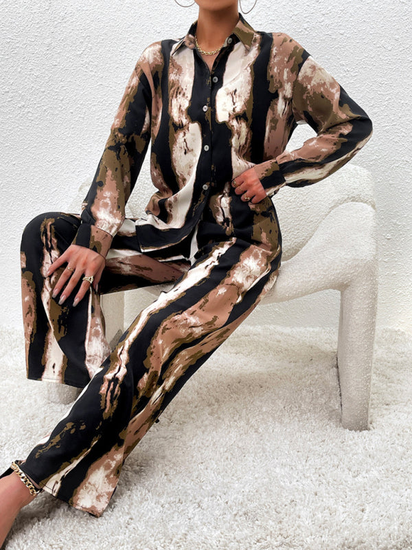 Blue Zone Planet | printed long-sleeved tops and trousers two pieces set BLUE ZONE PLANET