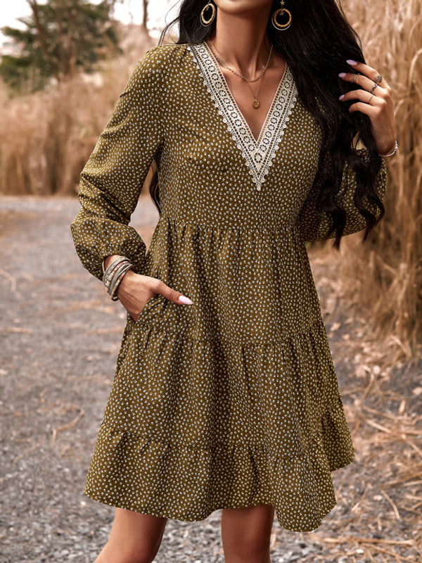 Blue Zone Planet | Floral Print Casual V-Neck Long-Sleeved Mini Dress BLUE ZONE PLANET