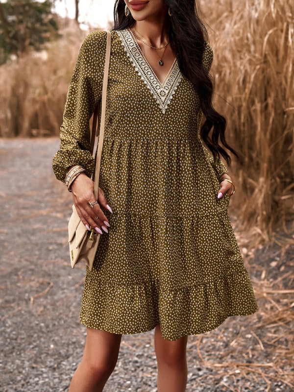 Blue Zone Planet | Floral Print Casual V-Neck Long-Sleeved Mini Dress BLUE ZONE PLANET