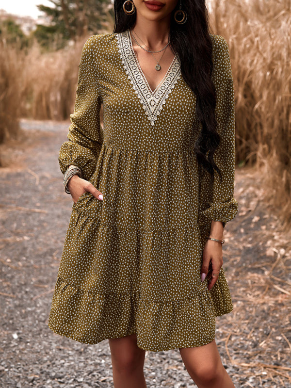 Blue Zone Planet | Floral Print Casual V-Neck Long-Sleeved Mini Dress BLUE ZONE PLANET
