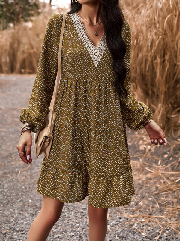 Blue Zone Planet | Floral Print Casual V-Neck Long-Sleeved Mini Dress BLUE ZONE PLANET