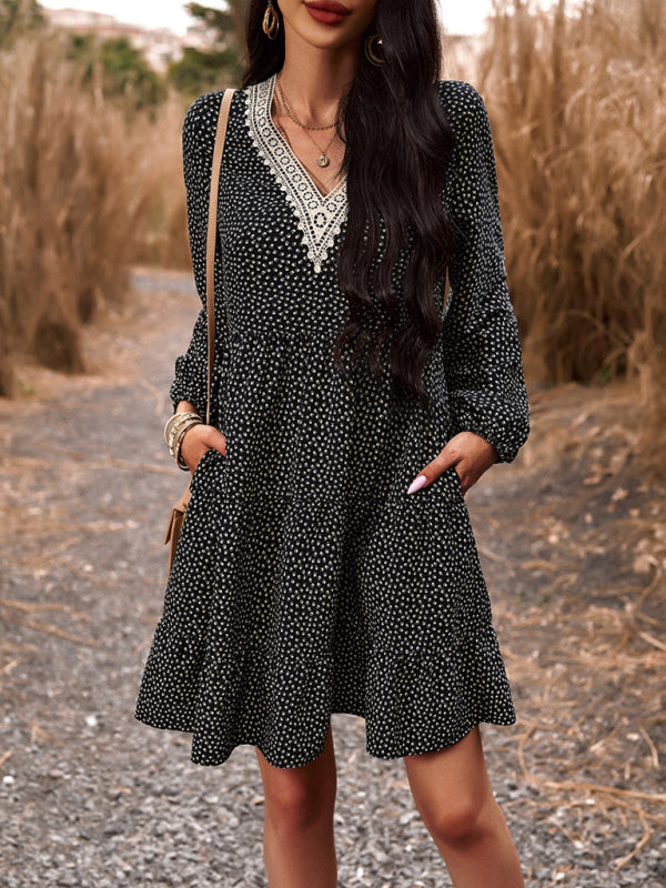 Blue Zone Planet | Floral Print Casual V-Neck Long-Sleeved Mini Dress BLUE ZONE PLANET